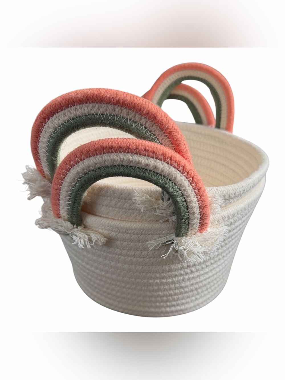2pc Always First Rainbow Handle Cotton Rope Basket Set 8x8" Boho Nursery